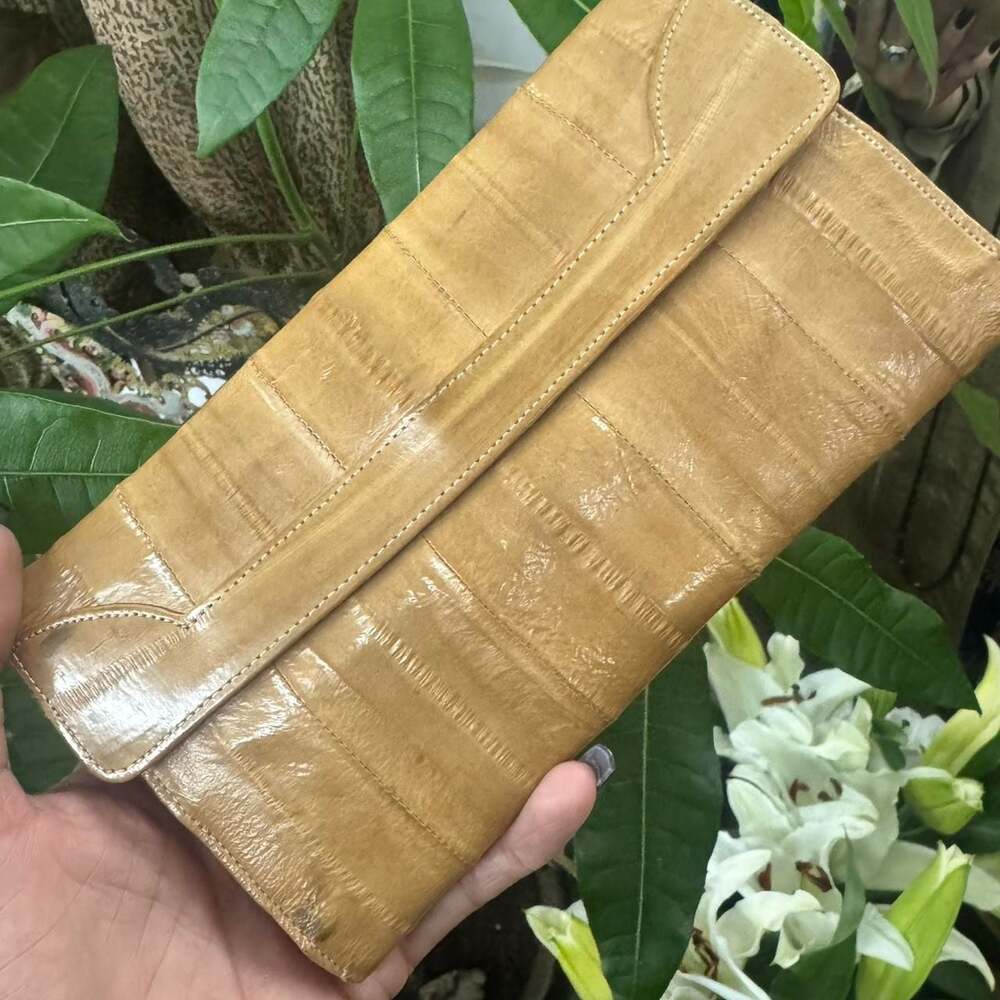 Vintage Tan Genuine Eel Skin Wallet Exotic Leather Organizer
